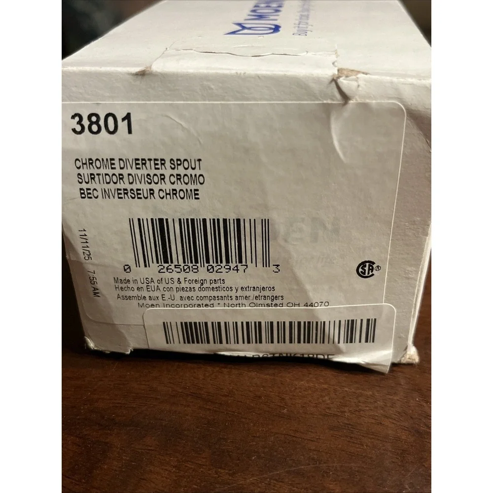 Genuine Moen 3801 Bathroom Tub & Shower Diverter Spout - Polished Chrome